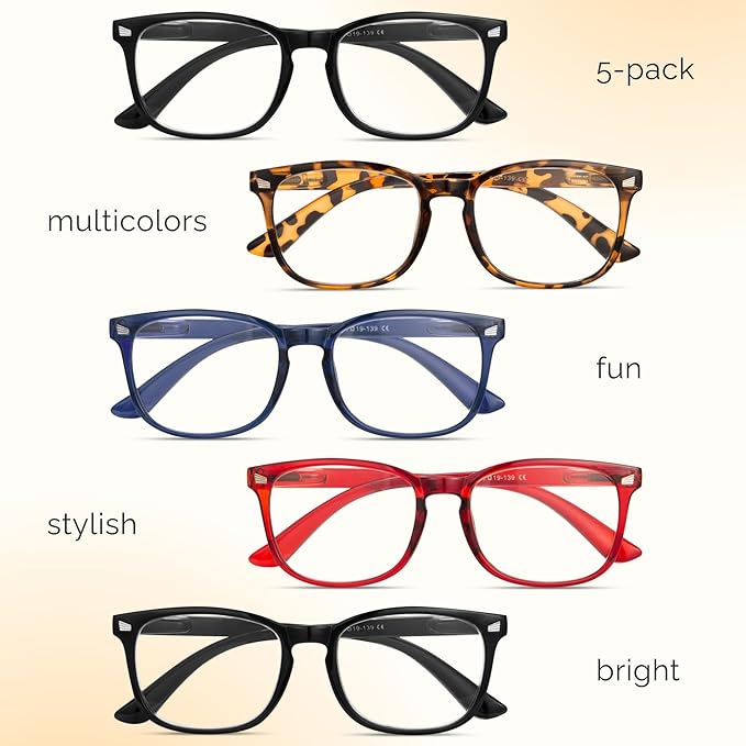 CCVOO 5 pack Reading Glasses for Women/Men, Bifocal, Progressive, Readers for Women/Men, Eye glasses, Blue Light Reading Glasses