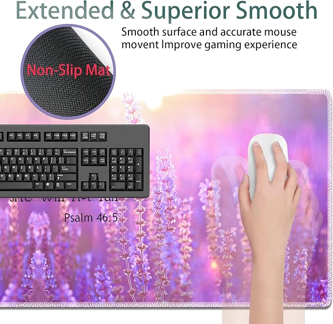 Large Gaming Mouse Pad + Keyboard Wrist Rest + Wrist Support + Coaster Set, Memory Foam Ergonomic for Easy Typing, XXL Extended Gaming Mouse Pad Table Pad - Quote Bible Verse Psalm 46:5