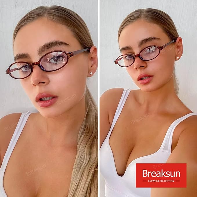 Retro Small Oval Glasses for Women Men 90s Small Face Blue Light Eyeglasses Cosplay Y2K Fake Glasses
