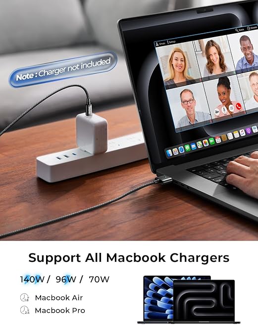 LISEN USB-C to Magnetic 3 Cable (3.3FT/Black) for M4 MacBook Air Pro Charger, 140W Magnetic Safe 3 Cable for MacBook Air (15''/13'' M4 2025, M3 2024, M2 2023, M2 2022), Pro (16"/14" 2024/2023/2021)