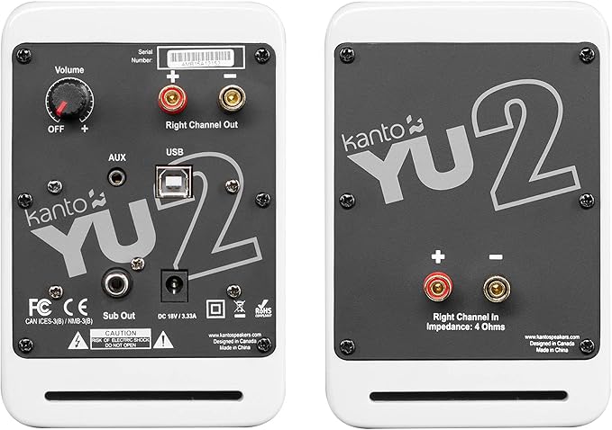 Kanto YU2GW PC Gaming Desktop Speakers | 3" Composite Drivers | 3/4" Silk Dome Tweeter | Class D Amplifier | 100 Watts | Built-in USB DAC | Subwoofer Output | Pair | Gloss White