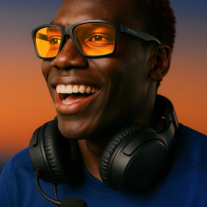 Titan Gaming Glasses, Blue Light Blocking, Night Driving Glasses for Men, Computer Protection, Gift for Gamers