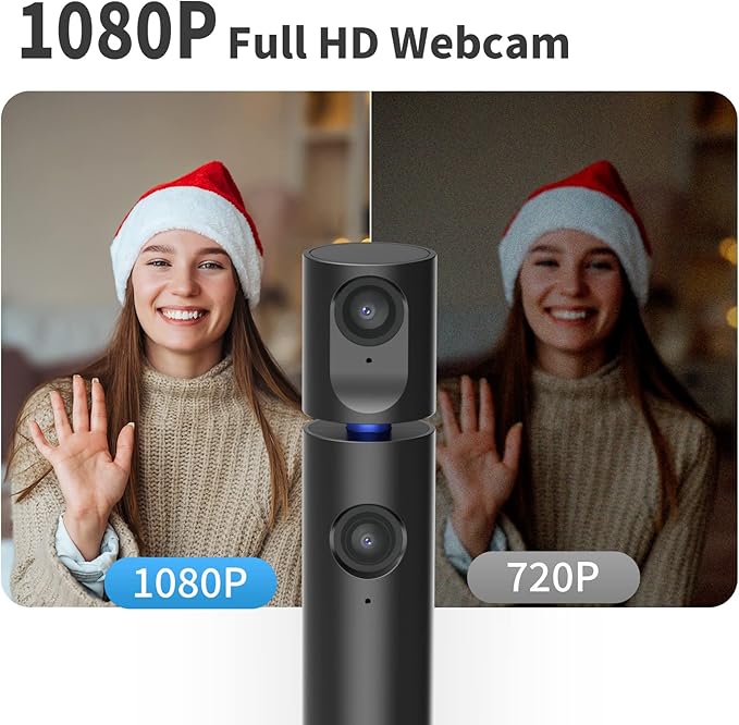 CZUR Halo Streaming Dual Webcam, Professional USB Web Camera 1080P with Microphone, 90° View Computer Camera, Plug & Play, Compatible with Windows/Mac, for TikTok/YouTube/Yahoo Messenger