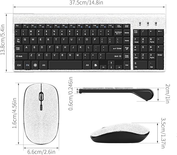 Dazzling Luxury Cute Keyboard and Mouse Wireless, Sparkly Bling Rhinestone Wireless Mouse and Keyboard Gift Set (Silver)