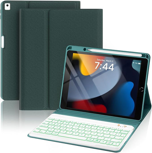 OYEEICE for iPad 9th Generation Case with Keyboard 10.2'' - 7 Color Backlit Wireless Keyboard Cover with Pencil Holder for iPad 9th/8th/7th Gen 10.2 inch, iPad Air 3rd Gen & iPad Pro 10.5" - Teal