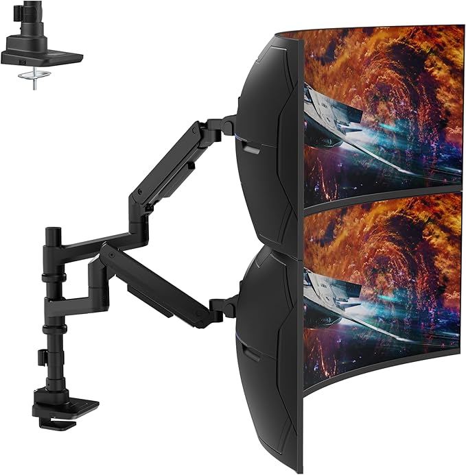 Dual Monitor Arm for 17-49 Inch Ultrawide Screens – Heavy Duty Monitor Arm Desk Mount – VESA Mount with Clamp and Grommet Base – Holds Up to 44 lbs. Each