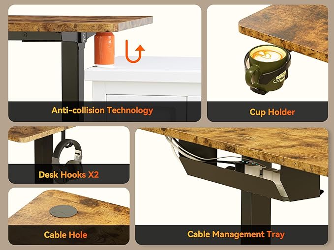 75x61 Inches Reversible L Shaped Standing Desk Height Adjustable with Cup Holder, Electric Corner Computer Workstation for Home Office, Ergonomic Sit Stand up Gaming Desk, Rustic Brown