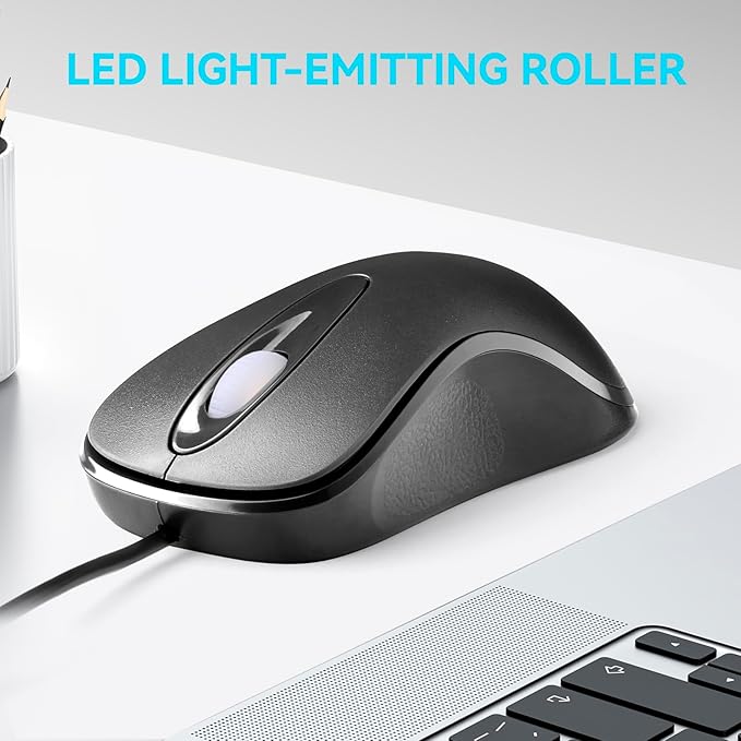 Classic Wired Office Mouse Ergonomic USB Optical 3-Button 1000 DPI Comfortable Durable for Windows Mac Laptop Desktop Black (10)