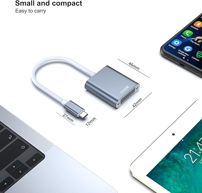 BENFEI 2 Pack USB C to DVI Adapter, Type-C to DVI Adapter [Thunderbolt 3/4 Compatible] with iPhone 15 Pro/Max, MacBook Pro/Air 2023, iPad Pro, iMac, S23, XPS 17, Surface Book 3 and More - Grey