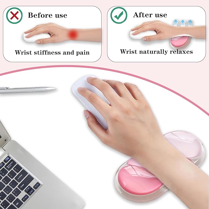 Ergonomic Keyboard Wrist Rest, Gel Wrist Rest for Keyboard and Mouse, Wrist Support and Keyboard Pad for Typing Pain Relief, Anti-Slip Base, Suitable for Office, Laptop, Computer, Gaming (Pink)