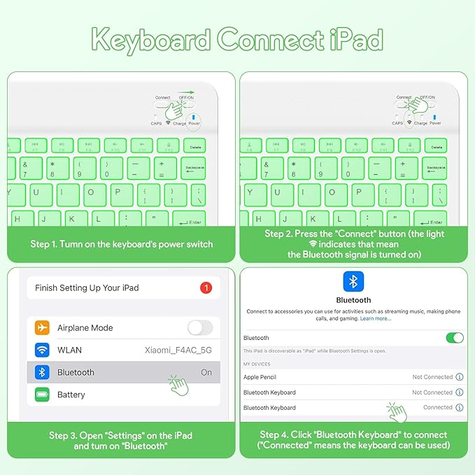 YBING Keyboard Case for iPad 10th Gen 10.9 inch(2022) & 11th Gen(A16, 2025), 7-Color Backlit Detachable Keypad & Rotatable Magnetic Case with Pencil Holder (Green)