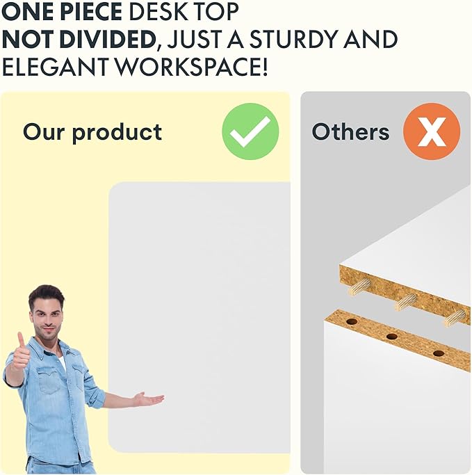 FLEXISPOT Standing Desk, 48" x 24" One-Piece Desktop, Height Adjustable Computer Desk for Home Office, White Frame & White Top (One Package)
