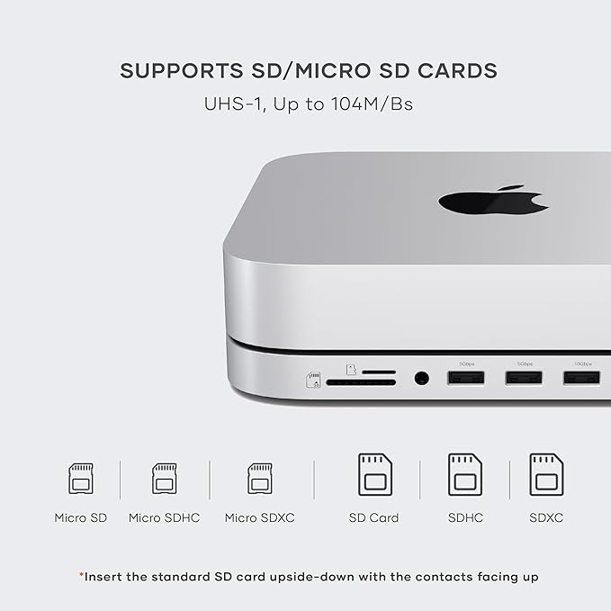 Satechi Mac mini Hub & Stand with SSD Enclosure for NVME/SATA M.2, Mac mini Dock with USB C 10Gbps, 3 USB A 5/10Gbps, 2.0 Audio Jack, for Mac Studio, Mac mini M2/M1 (Not Compatible with M4) - Silver