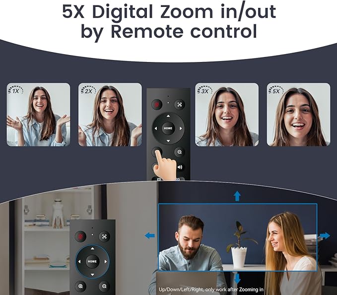 TONGVEO 3-in-1 4K Webcam with Microphones and Speaker, AI Auto-Tracking 5X Digital Zoom Webcam 4K Adjustable Field of View Remote Control Works with Microsoft Teams, Zoom, Google Meet, PC Mac Laptop