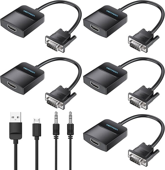 VENTION VGA to HDMI 5 Pack-1080P Video Dongle Adaptador VGA Converter with Audio Cable (0.5FT), Male to Female for PC,Monitor HDTV (Note: VGA to HDMI Only, Not Bi-Directional)