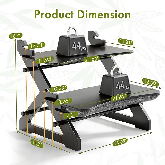 Amazer Standing Desk Converter, 22 inch Bamboo Small Sit Stand Up Desk Riser with Lap Desk Computer Desktop Desk Converter for Monitor and Laptop with Keyboard Tray, Black