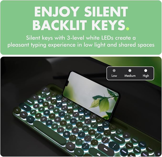 X9 Wired Keyboard and Mouse Combo with Backlight - Retro Typewriter Round Keycaps, Phone/Tablet Dock, 109 Fullsize Keys, Cute Colorful Green Keyboard, Pastel Keyboard for Laptop, PC and Chromebook