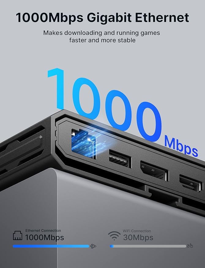 JSAUX 11 in 1 USB C Docking Station for Handheld Gaming, 8K HDMI and DisplayPort, 100W PD Pass Through, Gigabit Ethernet, USB C Data, 3 USB A, SD TF, 3.5mm Audio, Steam Deck, ROG Ally, MacBook-HB1101