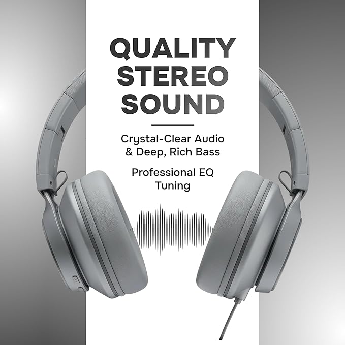 ARTIX CL750 Wired Headphones with Mic & Volume Control — Noise Isolating On-Ear Headphones for Computer and Laptop Wired, Plug in Corded Headphone with Wire (Foldable, Aux Jack 3.5mm)