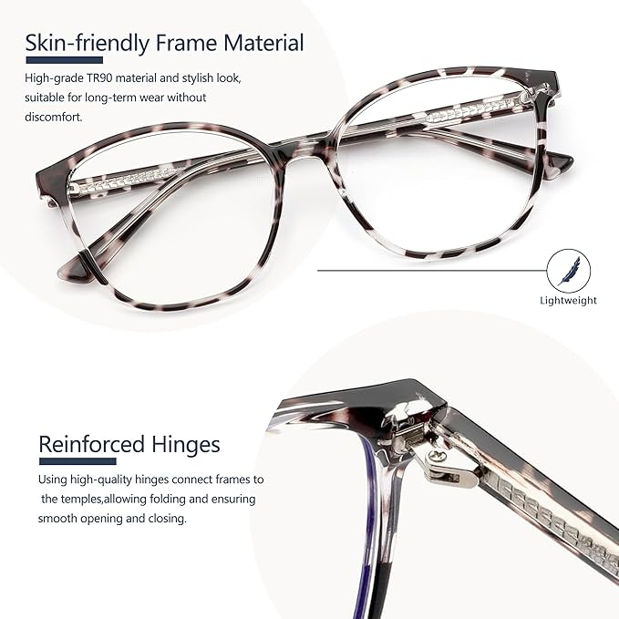 Women's Blue Light Blocking Glasses, TR90 Frame Computer Gaming Glasses Anti Eyestrain & UV Glare RF6208
