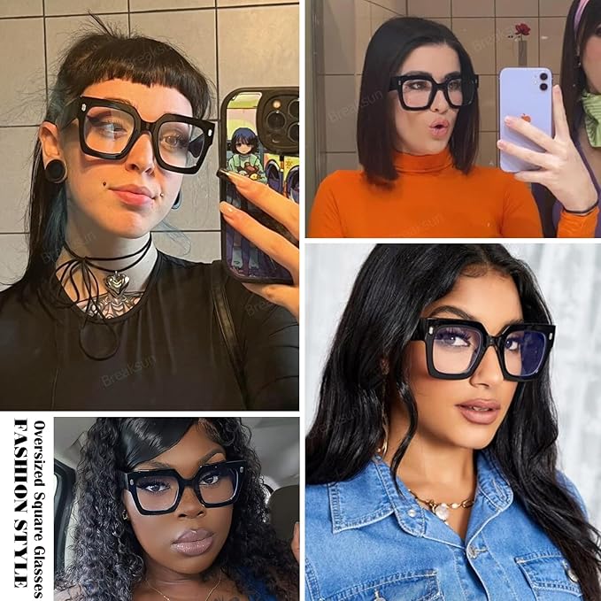 Fashion Oversized Blue Light Blocking Glasses for Women Men Trendy Big Square Frame Computer Eyeglasses