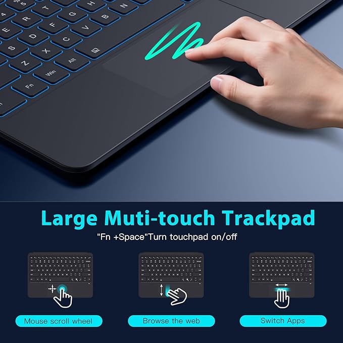 MoKo Type Cover for Microsoft Surface Pro 12" 2025 Keybaord, Ultra Slim Wireless Bluetooth Surface Pro Keyboard with 7-Color LED Backlit & Multi-Touch Trackpad Rechargeable Battery, Black