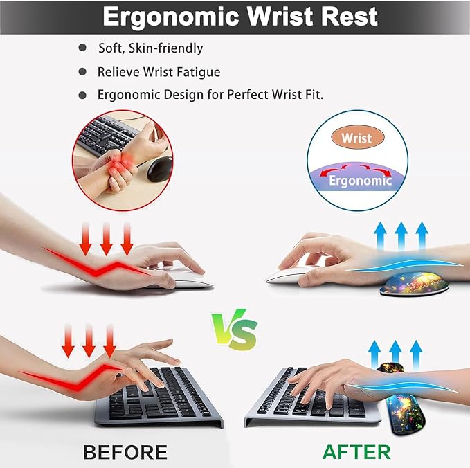 Large Mouse pad and Keyboard Support Set, Ergonomic Memory Foam Keyboard Wrist Rest, Extended Gaming Mouse Pad with Stitched Edges, Neon Butterfly XXL Desk Mat (31.5 X 11.8 in)