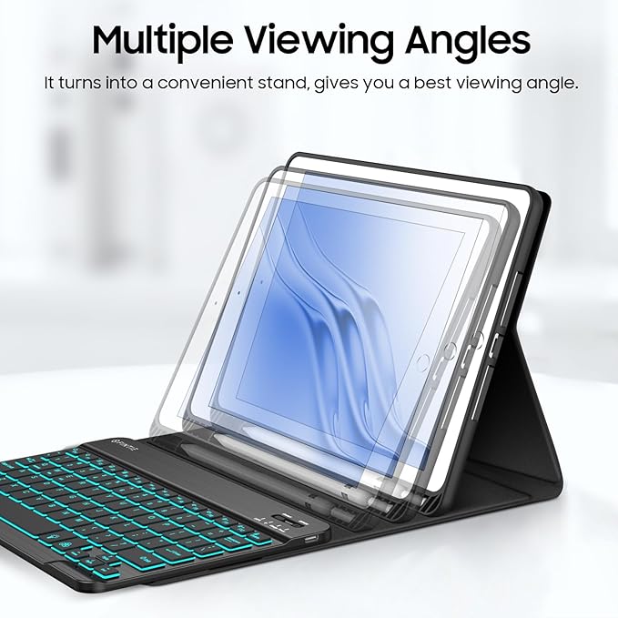FINTIE Backlit Keyboard Case for iPad 9th / 8th / 7th Generation (2021/2020/2019) 10.2 Inch, Soft TPU Back Cover with 7 Colors Backlight Magnetically Detachable Bluetooth Keyboard, Black