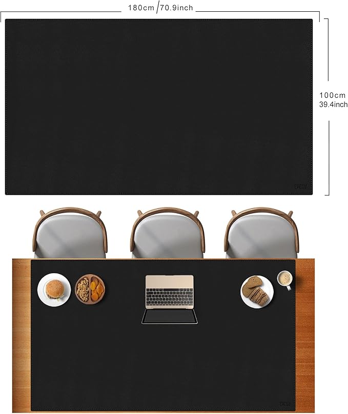 Cacoy Massive 70.8" x 39.4" Leather Desk Mat, Extra Large Office Conference Table Mat, 4XL Full Desk Gaming Mouse Pad, Waterproof PU Leather Computer Desk Pad (Black)