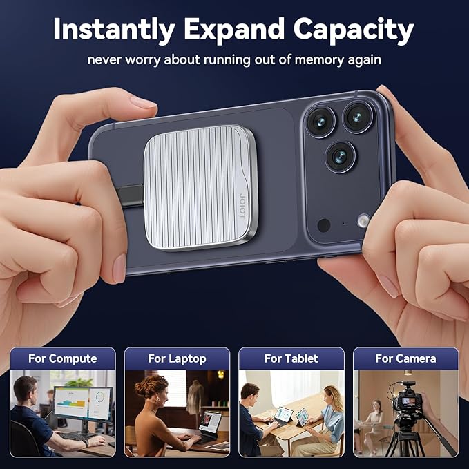 512G External SSD Magnetic Portable SSD USB 3.2 Gen 2x2 up to 2000MB/s 4K 120 fps ProRes HDR Video Record Metal USB-C External Solid State Drive for iPhone 16 Pro Max, Smartphone, Tablet, Laptop