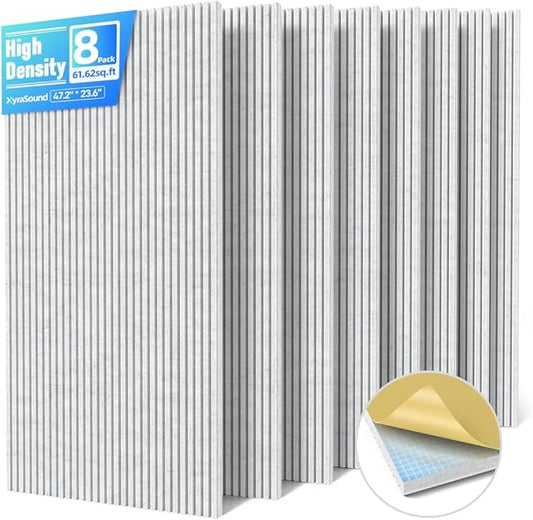 8 Pack Large Acoustic Panels Sound Absorbing with Self-Adhesive, 47.2”*23.6”*0.36” High Density Sound Proof Foam Panels for Walls, 3D Vertical Soundproof Wall Panels for Home Studio Office Decor-Gray