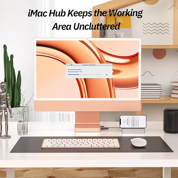 USB C Hub for iMac 24 inch 2021/2023/2024, Minisopuru iMac Hub Support M.2 NVMe SSD, i Mac Accessories for iMac M1/M3/M4, USB C Adapter with USB A/C 10Gbps, SD/TF, M.2 SSD (Not Included), Orange.