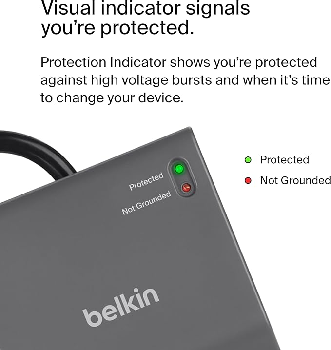Belkin Power Strip Surge Protector with 8 Outlets, 6 ft Long Flat Plug Heavy Duty Extension Cord + Overload Protection for Home, Office, Travel, Compuer Desktop & Phone Charging Brick (3,550 Joules)