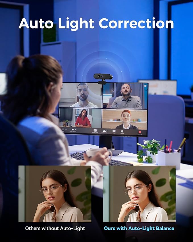 1080P Webcam Computer Camera with Microphone & Wide View - Auto Light Correction Webcam for PC, Mac, Laptop, Desktop - Built-in Privacy Cover Plug & Play USB for Zoom/Skype/Streaming
