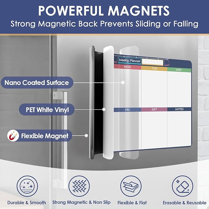MaxGear Magnetic Dry Erase Calendar for Refrigerator, 11"x14" Monthly and Weekly Calendar Whiteboard for Fridge Magnet Board Erasable Fridge Planner Whiteboard, Chore Schedule for Adults, to do List
