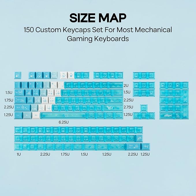 EPOMAKER DuoChrome Keycaps Set, 150 Keys, Cherry Profile, Shine Through, PBT+PC, Dye-sub, 65%/75%/TKL/96%/Full Size, Custom Keyboard Keycaps Set for Mechanical Gaming Keyboard (Blue)