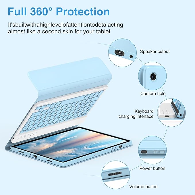 MMK Galaxy Tab A9 Plus Case with Keyboard (11" 2023), Compatible with Samsung A11 Plus Tablet Case Keyboard (11" 2025, SM-X230, SM-X236B), Wireless Detachable-Blue