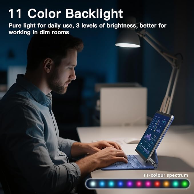 for iPad Air 11 inch Case with Keyboard (M4/M3/M2, 2026/2025/2024), iPad Pro 11 (4th/3rd/2nd/1st Gen) & Air 5/4th Magic Keyboard Case, 11 Colors Backlit, Multi-Touch Trackpad, Blue