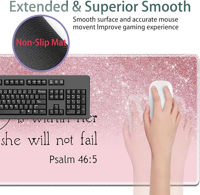Large Gaming Mouse Pad + Keyboard Wrist Rest + Wrist Support + Coaster Set, Memory Foam Ergonomic for Easy Typing, XXL Extended Gaming Mouse Pad Table Pad - Bible Psalm 46:5