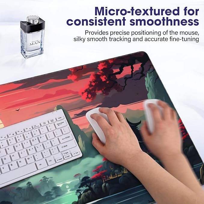 Full Desk Mouse Pad with Stitched Edges, 31.4” x 15.6” Waterproof Surface & Non-Slip Rubber Base – Ideal for Gaming, Office and Home