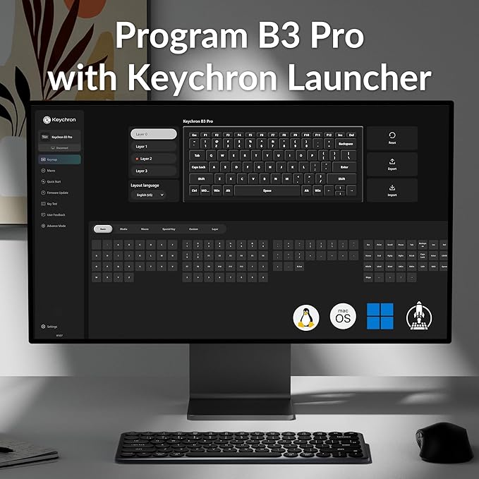 Keychron B3 Pro 75% Ultra-Slim Wireless Keyboard, 2.4GHz, Bluetooth 5.2 / Wired USB Connection, Lightweight Design, Portable Silent White Bluetooth Keyboard for Mac Windows Linux Tablet Phone