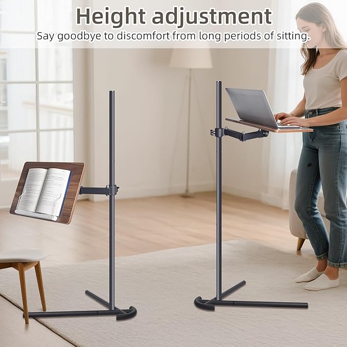 Adjustable Laptop Floor Stand for Bed and Couch, Premium Wood Laptop Tray & Book Stand for Reading, Ergonomic Bed Stand & Book Holder for Tablet/iPad - V-Shaped Base