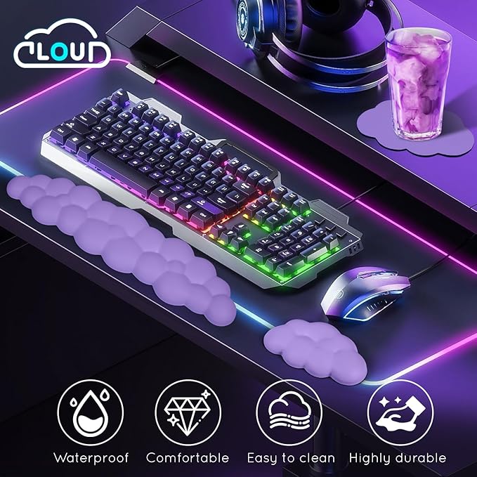 Cloud Wrist Rest for Computer Keyboard Arm Wrist Rest with Non-Slip Base Extended Wrist Rest Ergonomic Memory Foam for Keyboard and Mouse Typing Pain Relief, Office, Gaming, Computer
