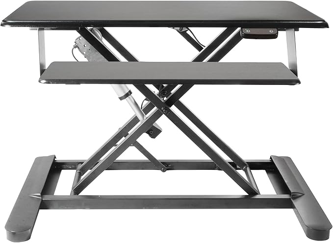 Kantek Standing Desk Converter, Electric Lift, Adjustable From, 6"-23", Large Platform Fits Dual Monitors, Sit to Stand Home Office Workstation, Grommet Hole