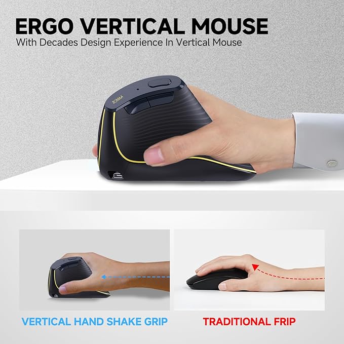 JOMAA Ergonomic Wireless Bluetooth Vertical Silent Mouse, Rechargeable with Backlight and Fast Scrolling, Suitable for Laptop,Desktop,PC,MacBook