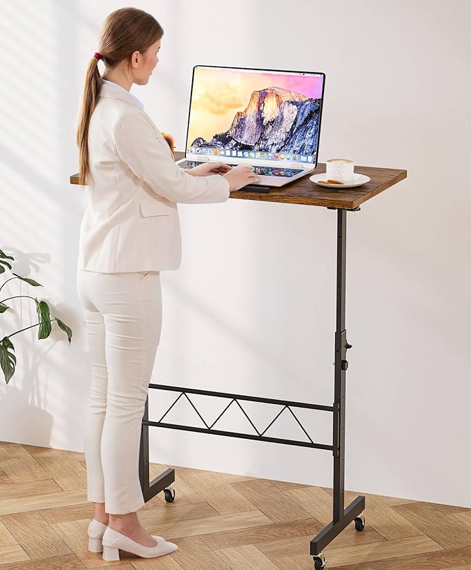 GTPLAYER Standing Desk Adjustable Height & Tiltable Tabletop, 32 Inch Portable Desk for Home Office Stand Up Work and Walking Pad Treadmill, Small Mobile Computer Table for Laptop, Brown