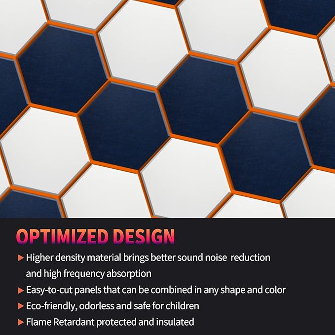 Mollywell Hexagon Acoustic Panels 14x12 - Reduce Echo & Reverb, Noise Blocking Wall Tiles for Home Theater & Study, Deep Camel Sound Absorbing Panels