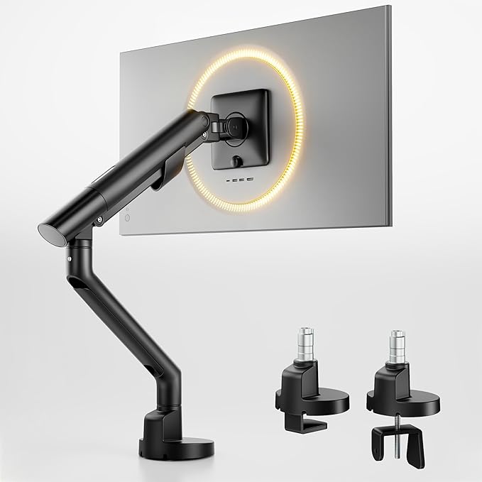 monTEK Single Monitor Arm for 17-40 Inch Screens, Heavy Duty Full Motion Monitor Mount Up to 24.3lbs, Aluminum Monitor Stand with VESA 75/100mm, C-Clamp/Grommet Base for Curved Screens