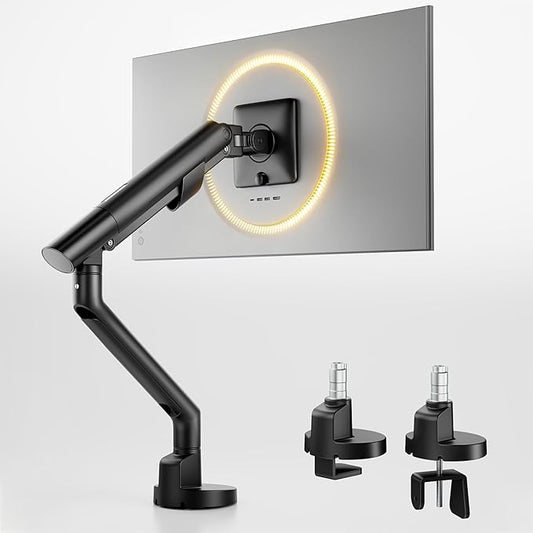 monTEK Single Monitor Arm for 17-40 Inch Screens, Heavy Duty Full Motion Monitor Mount Up to 24.3lbs, Aluminum Monitor Stand with VESA 75/100mm, C-Clamp/Grommet Base for Curved Screens