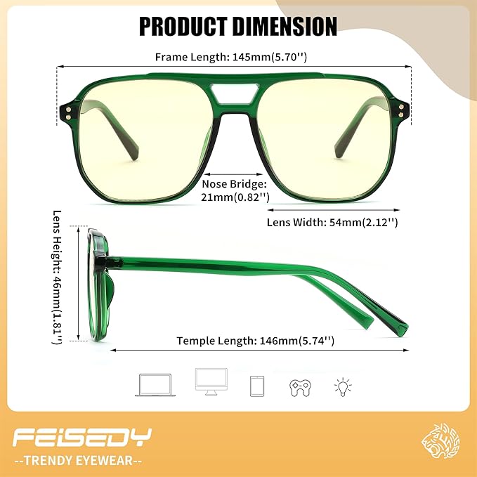 FEISEDY Amber Blue Light Glasses for Computer Gaming Orange/Yellow lens Anti Eyestrain Sleep Glasses G2835